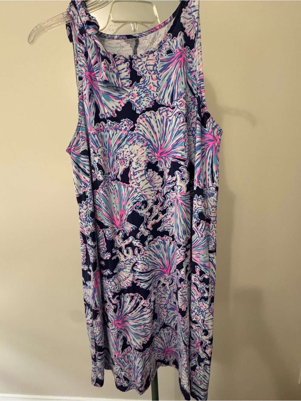 Lilly Pulitzer Navy Midi Dress with Pink & Light Blue Shell Print